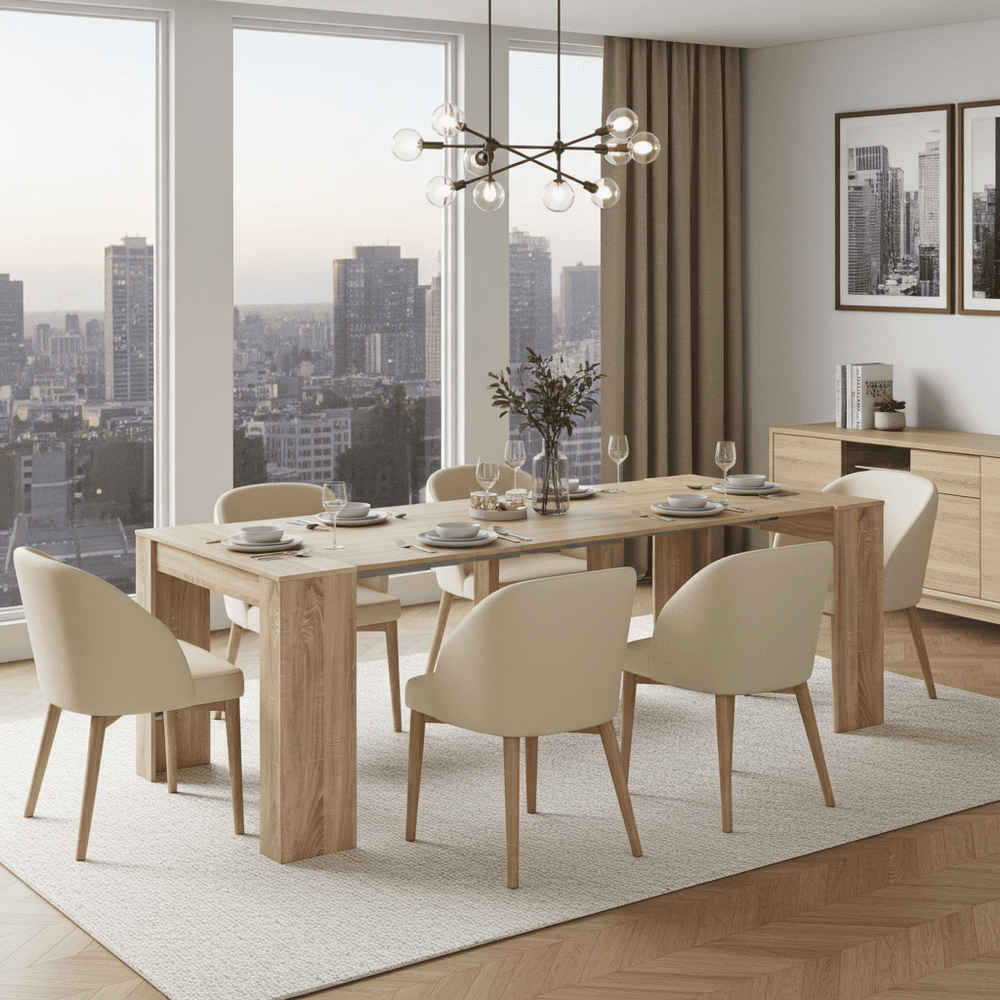 Luiz Extending Dining Table Oak Effect - With 5 Extending Positions