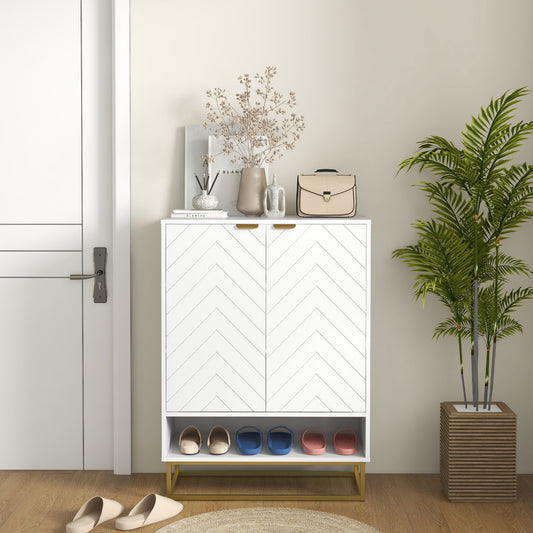 Modern Shoe Storage Cabinet -Cupboard with Open Shelf and Adjustable Shelf