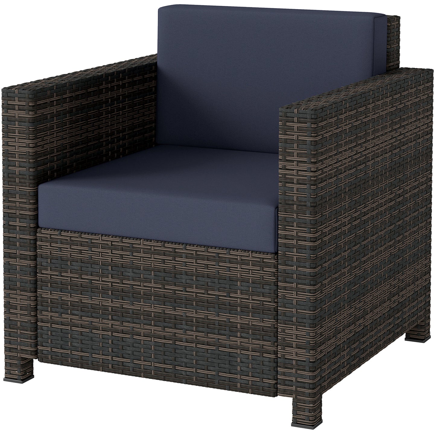 Rattan Garden Armchair with Cushion - Mixed Brown/Navy Blue