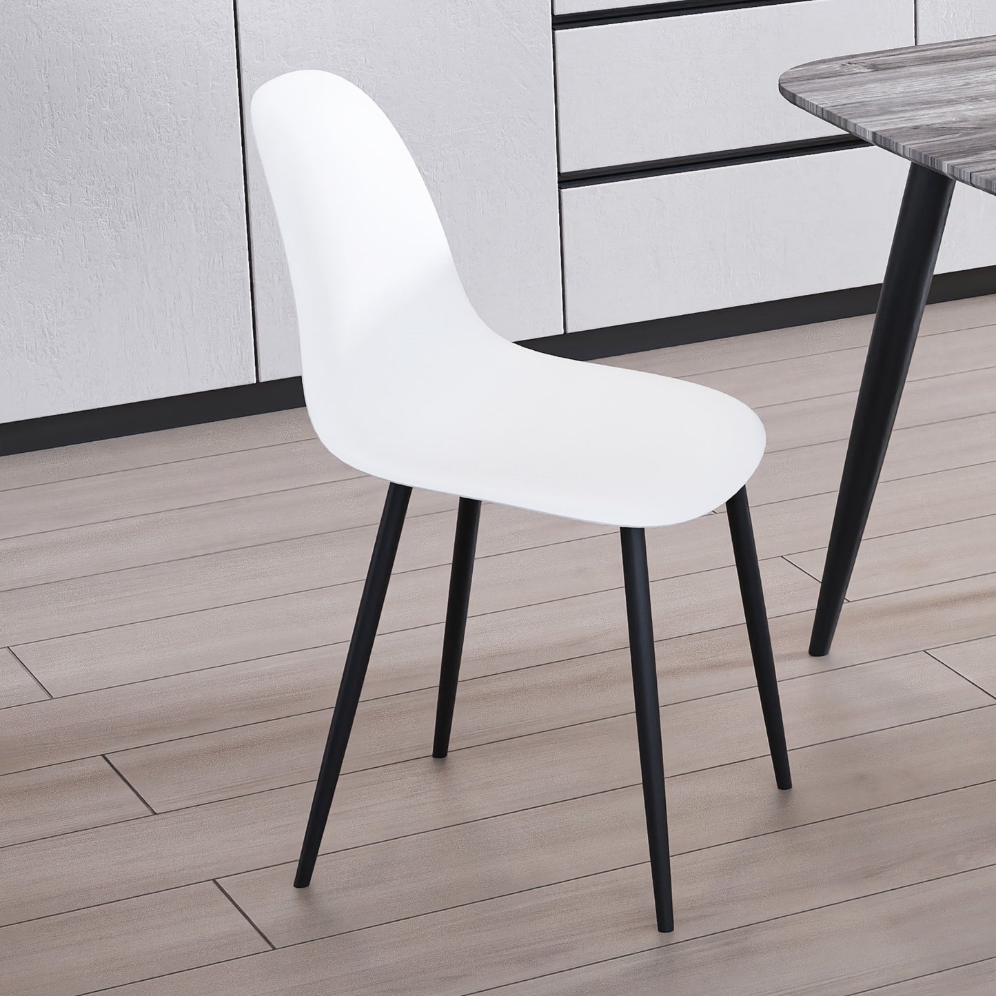 Aspen Pair of Curve Chairs, White Plastic Chair With Black Metal Legs