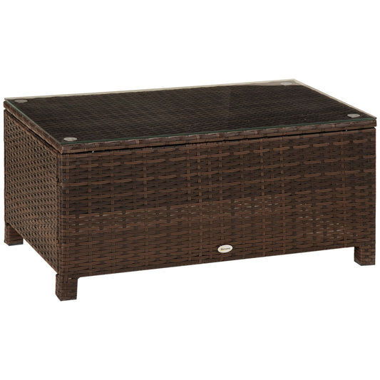 Outsunny Brown PE Rattan Garden Coffee Table with Glass Top