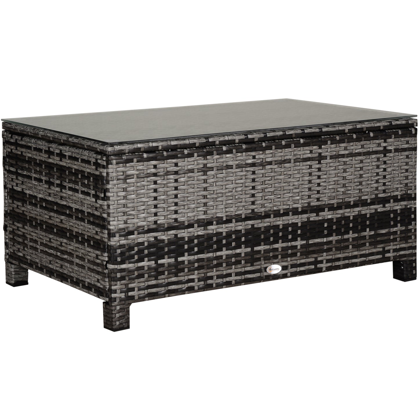 Outsunny Mixed Grey PE Rattan Garden Coffee Table with Glass Top