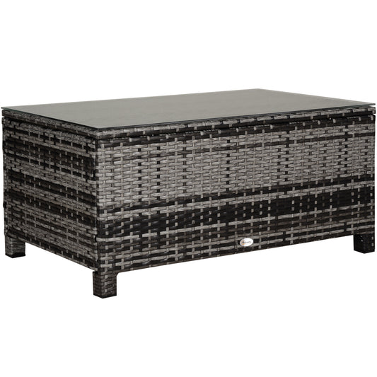 Outsunny Mixed Grey PE Rattan Garden Coffee Table with Glass Top