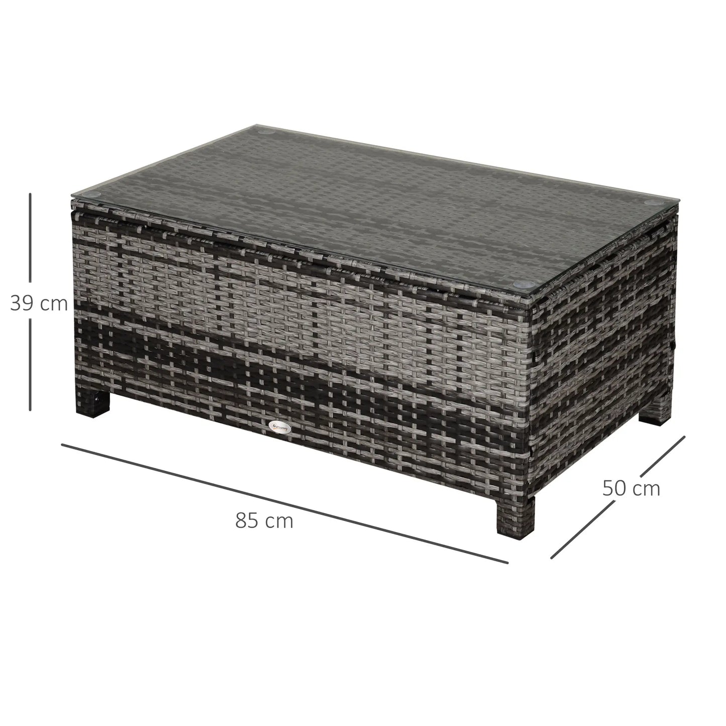 Outsunny Mixed Grey PE Rattan Garden Coffee Table with Glass Top