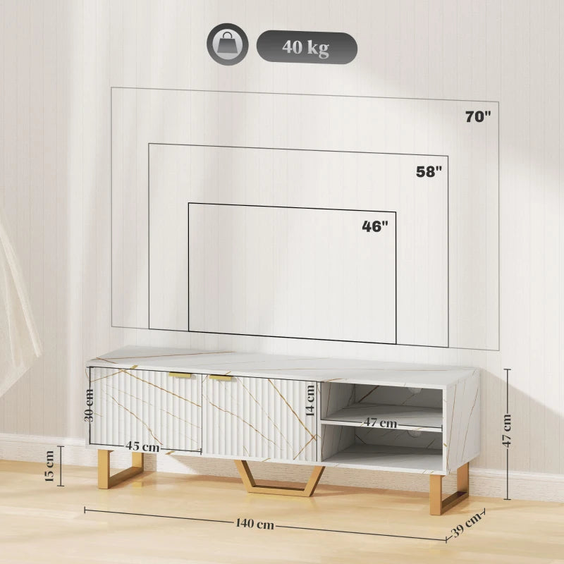 HOMCOM Marble Effect Modern TV Unit, TV Stand Cabinet for up to 70" TVs