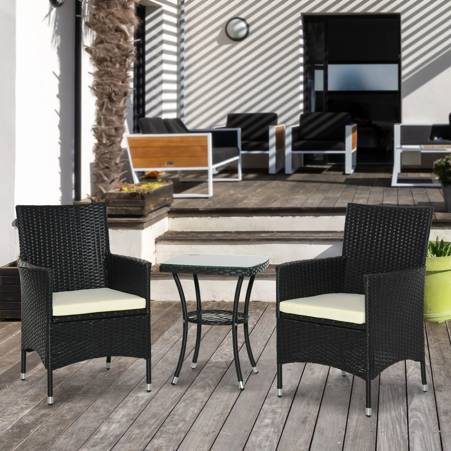 3 Pieces Rattan Bistro Set, Wicker Garden Furniture Set