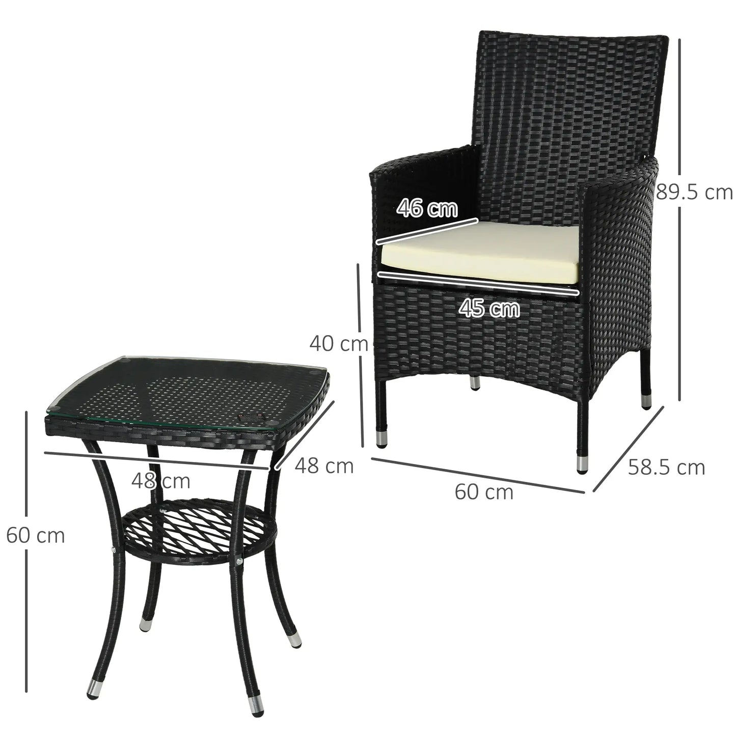 3 Pieces Rattan Bistro Set, Wicker Garden Furniture Set