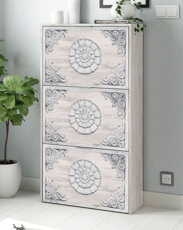 Neymar 18 Pair Modern Grey and White Oak Shoe Cabinet