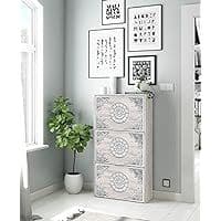 Neymar 18 Pair Modern Grey and White Oak Shoe Cabinet