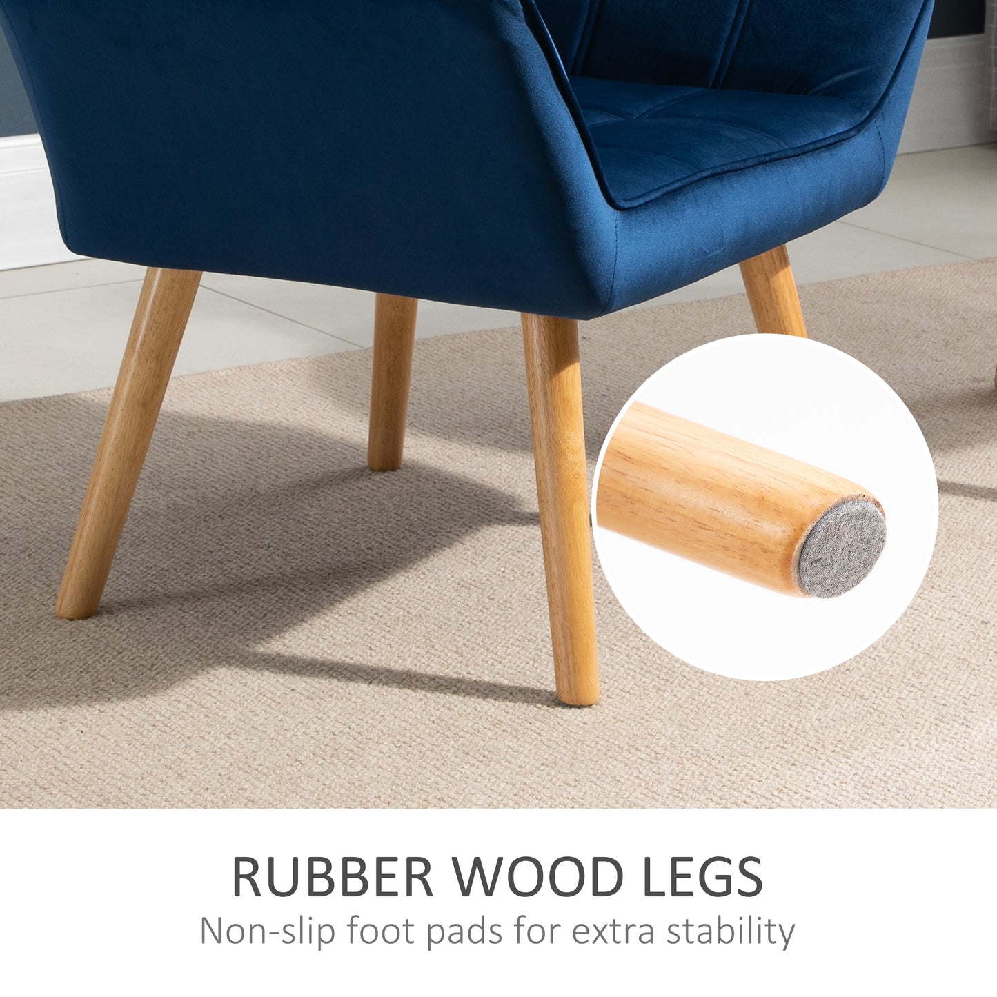 Accent Armchairs Set of 2 (Pair) (HOMCOM) Cushioned Vanity Chair with Wide Arms - Blue