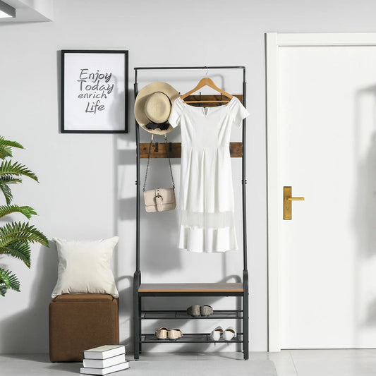 Coat and Shoe Rack Stand Industrial with Removable Hooks