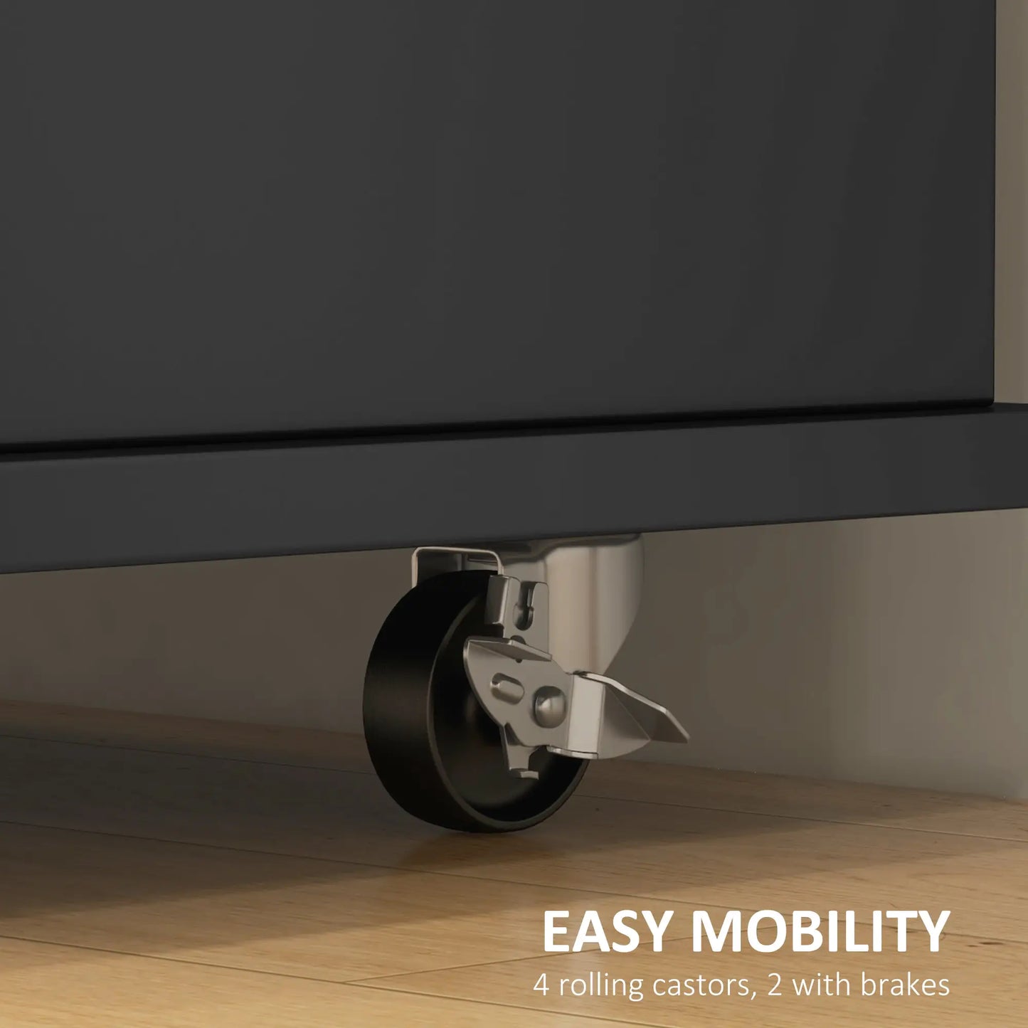 Kitchen Island with Drop Leaf + Storage - Trolley on Wheels with 3 Drawers in Black