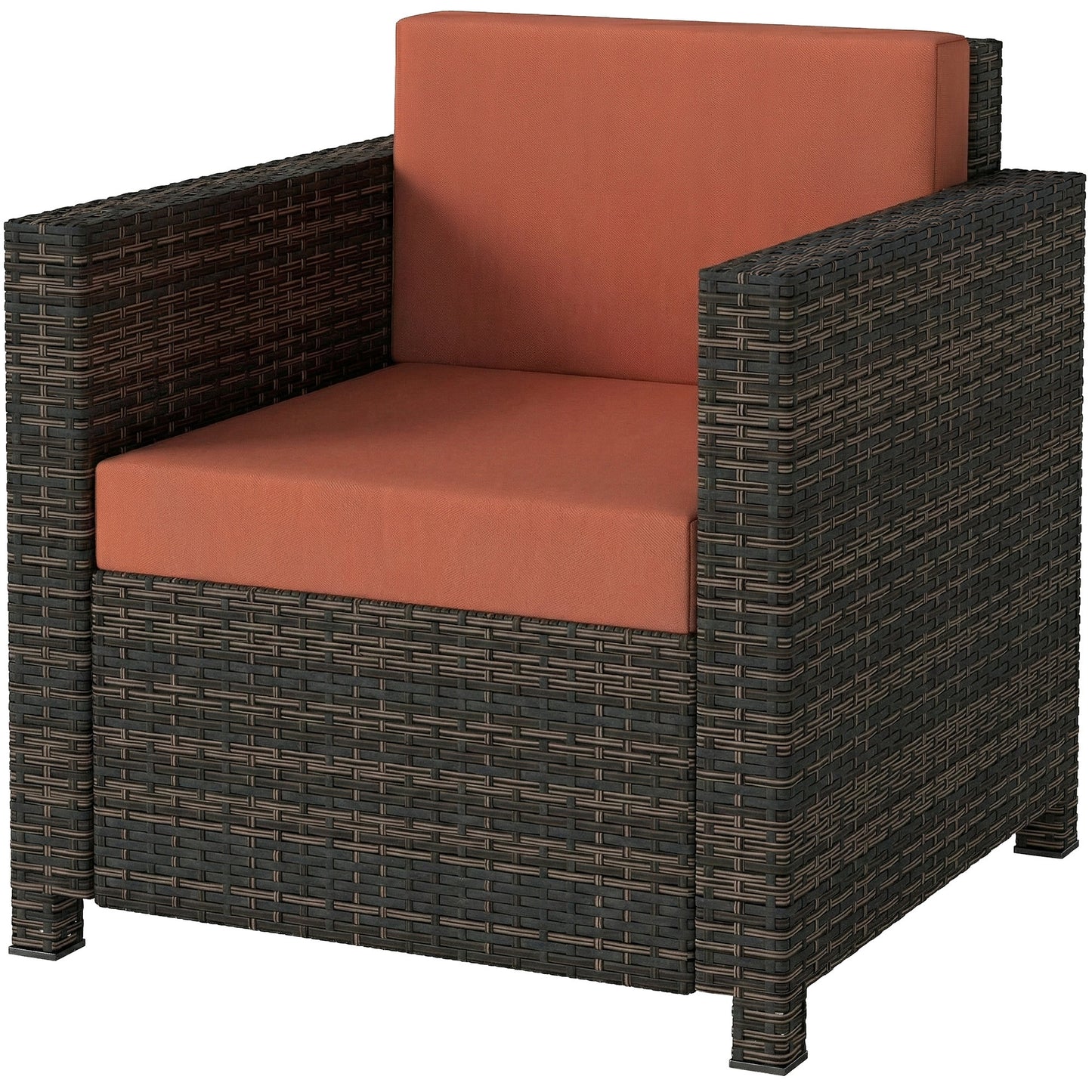 Rattan Garden Armchair with Cushion - Mixed Brown/Orange