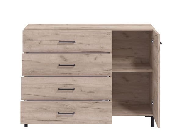 COSMO Oak Effect 1 Door 4 Drawer Sideboard Storage Unit