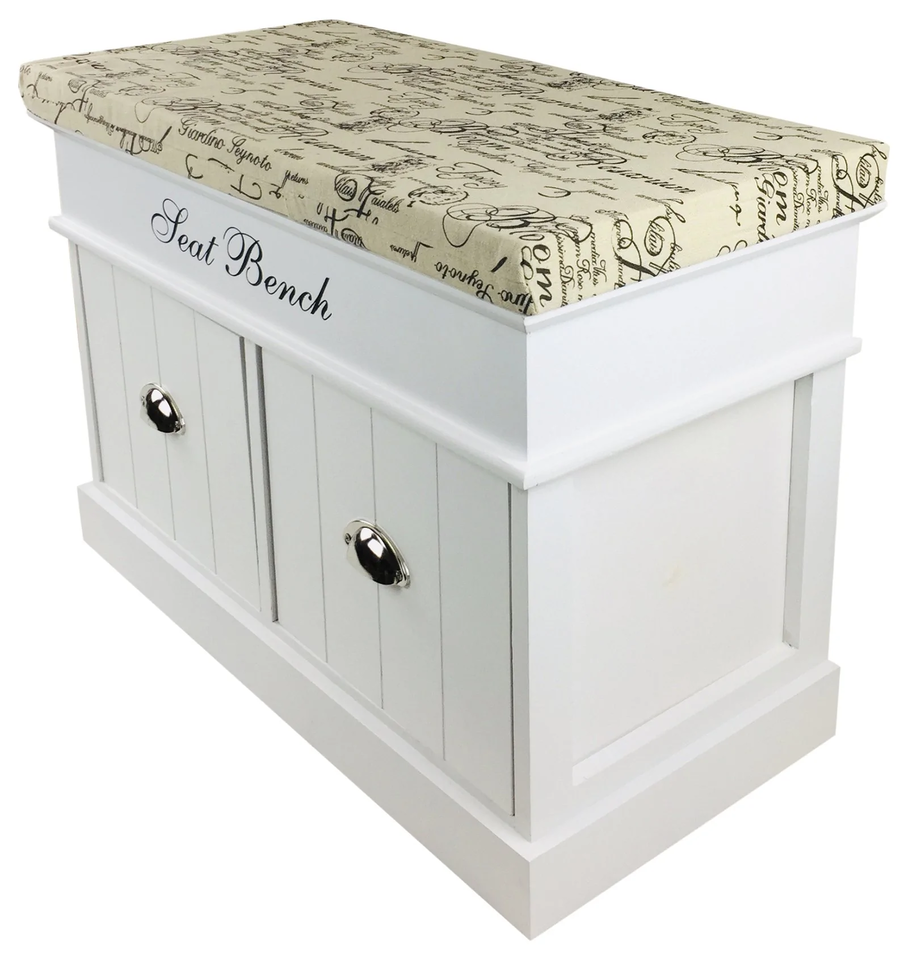 White Seat Bench With 2 Drawers & Lid