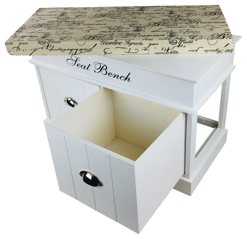 White Seat Bench With 2 Drawers & Lid