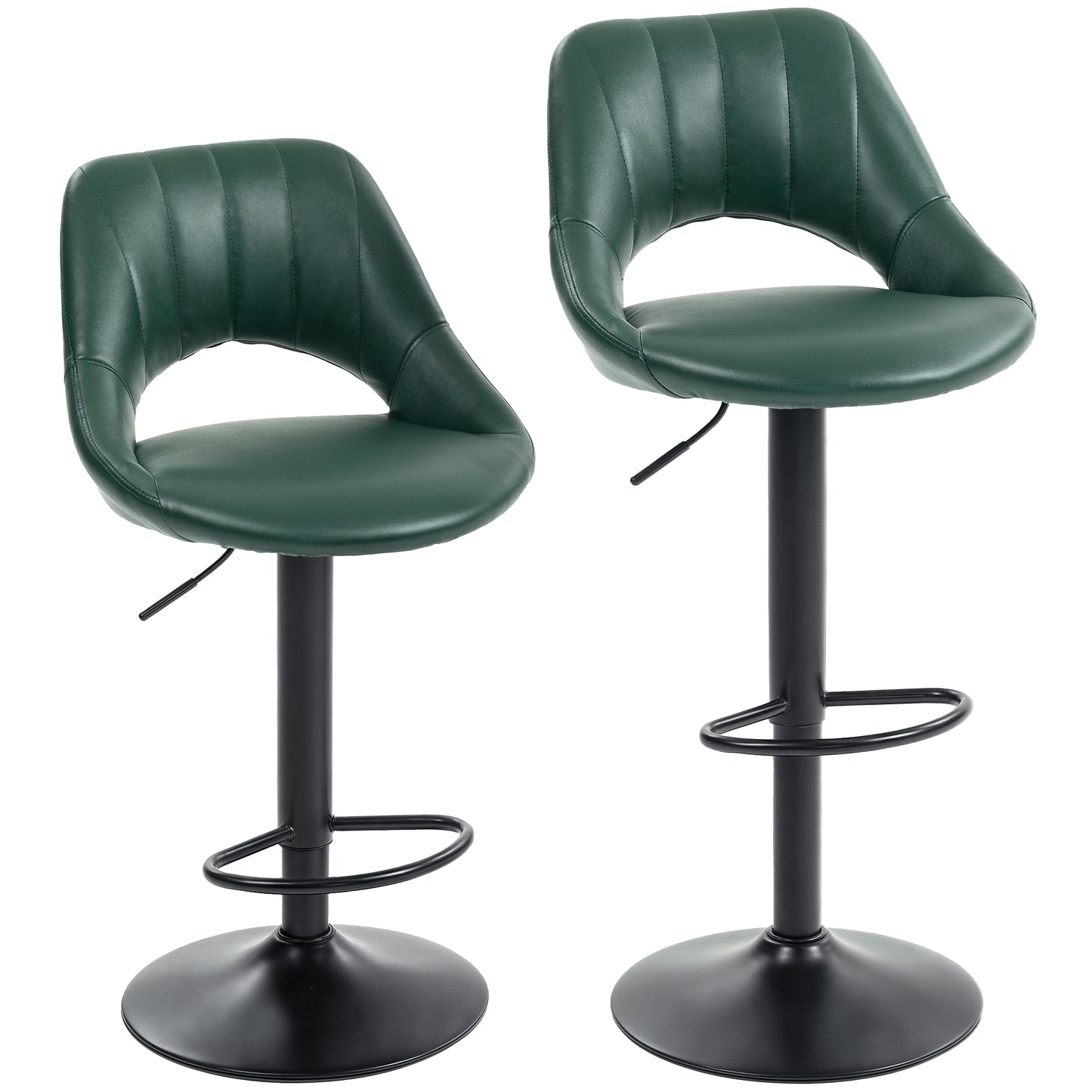 Faux Leather Bar Stools - Set of Two (x2) in Green