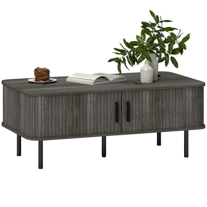 HOMCOM Coffee Table with Storage, Slatted Tambour Sliding Doors