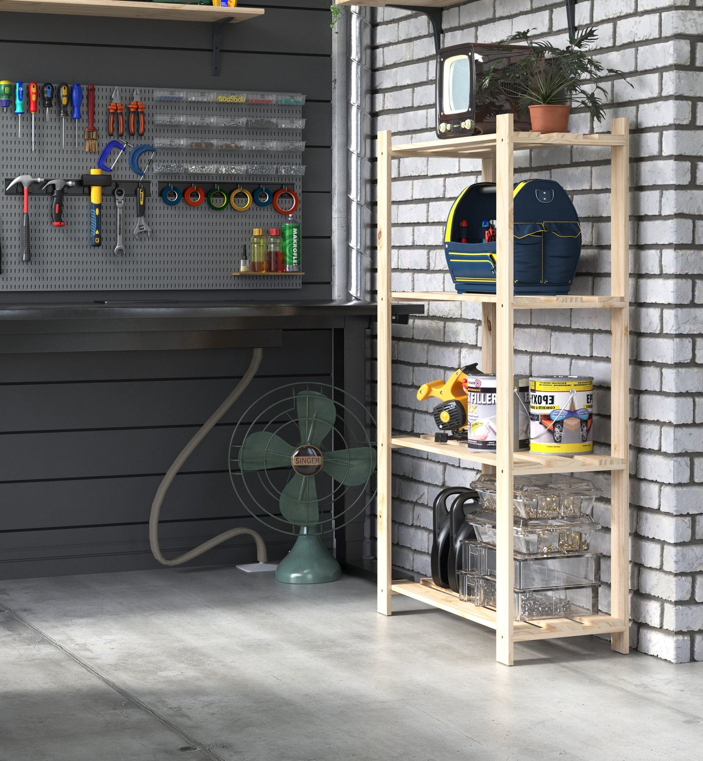 Solid Pine Slatted Storage Unit 4 Shelf Natural Wood Shelving