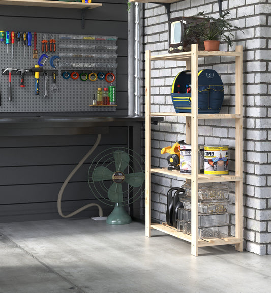 Solid Pine Slatted Storage Unit 4 Shelf Natural Wood Shelving
