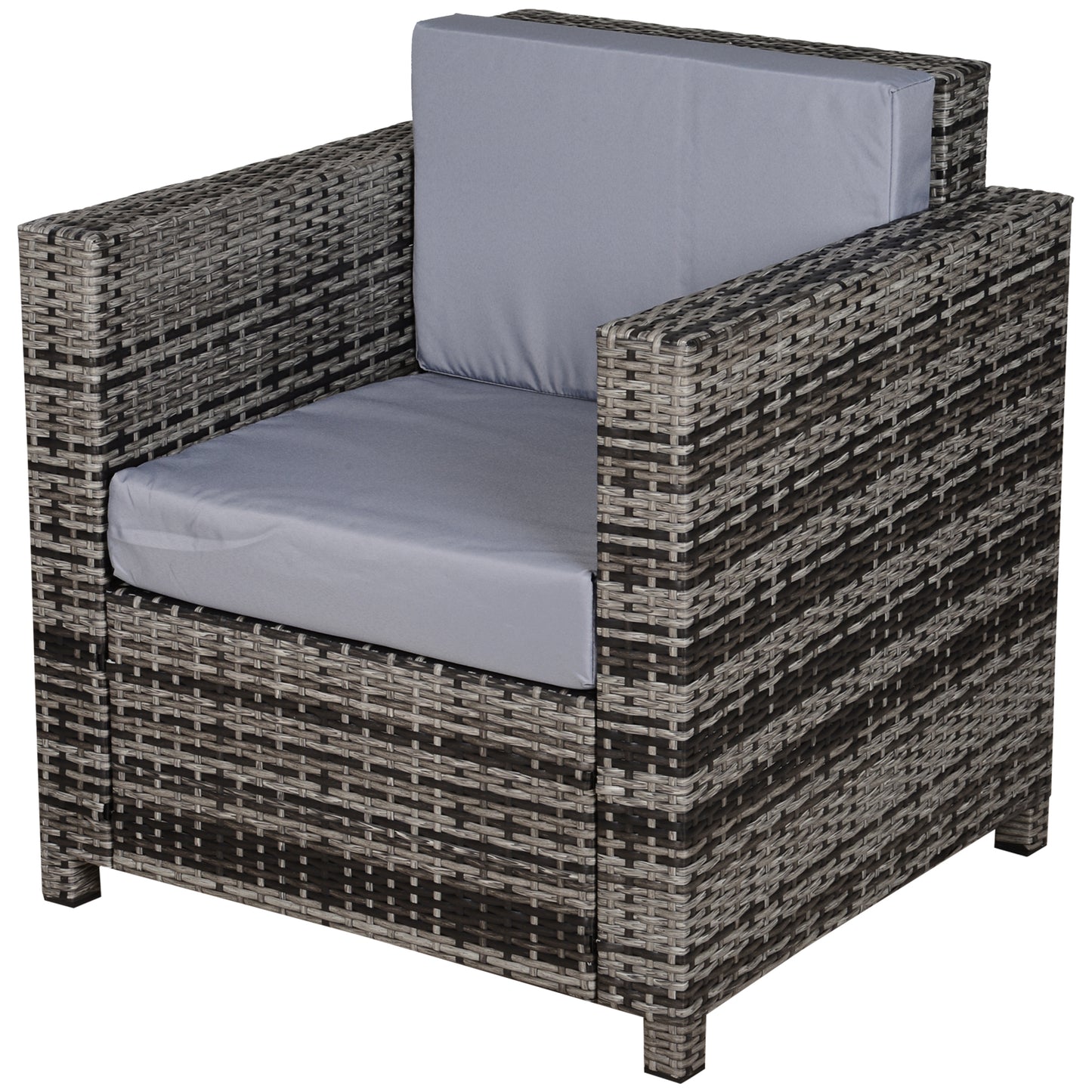Rattan Garden Armchair 10cm Cushion Outdoor Single Chair with Steel Frame - Grey
