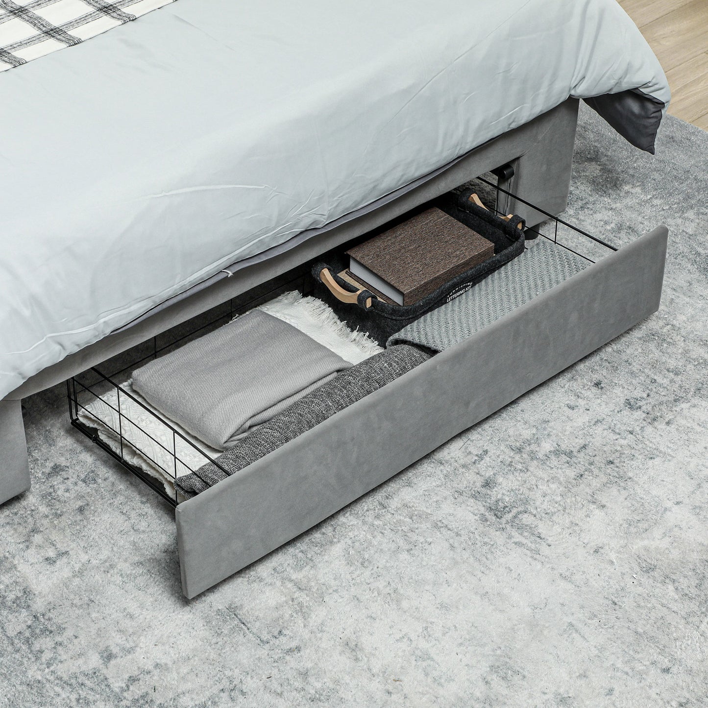 HOMCOM Double Ottoman Bed Frame with Front Drawer in Grey