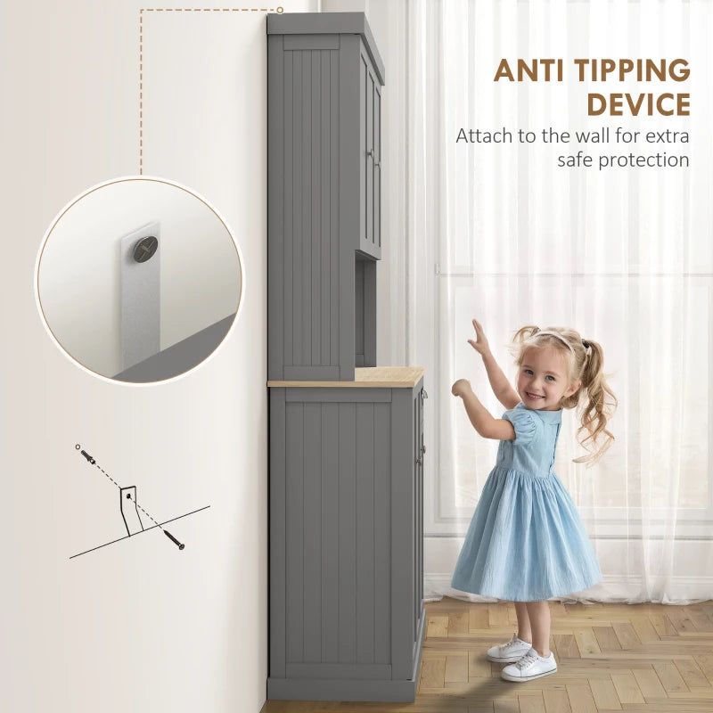 HOMCOM Freestanding Kitchen Cabinet with Open Countertop - Grey