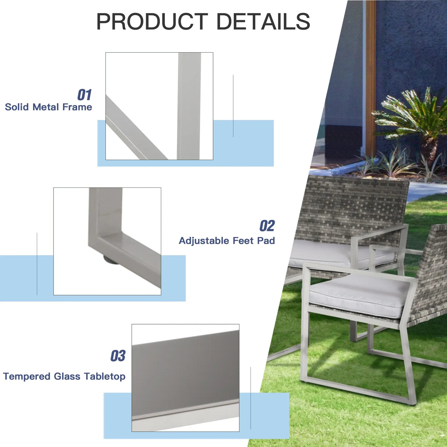 4PC Rattan Garden Furniture Set with 2 Single Sofa Arm Chairs and 1 Bench with Cushions