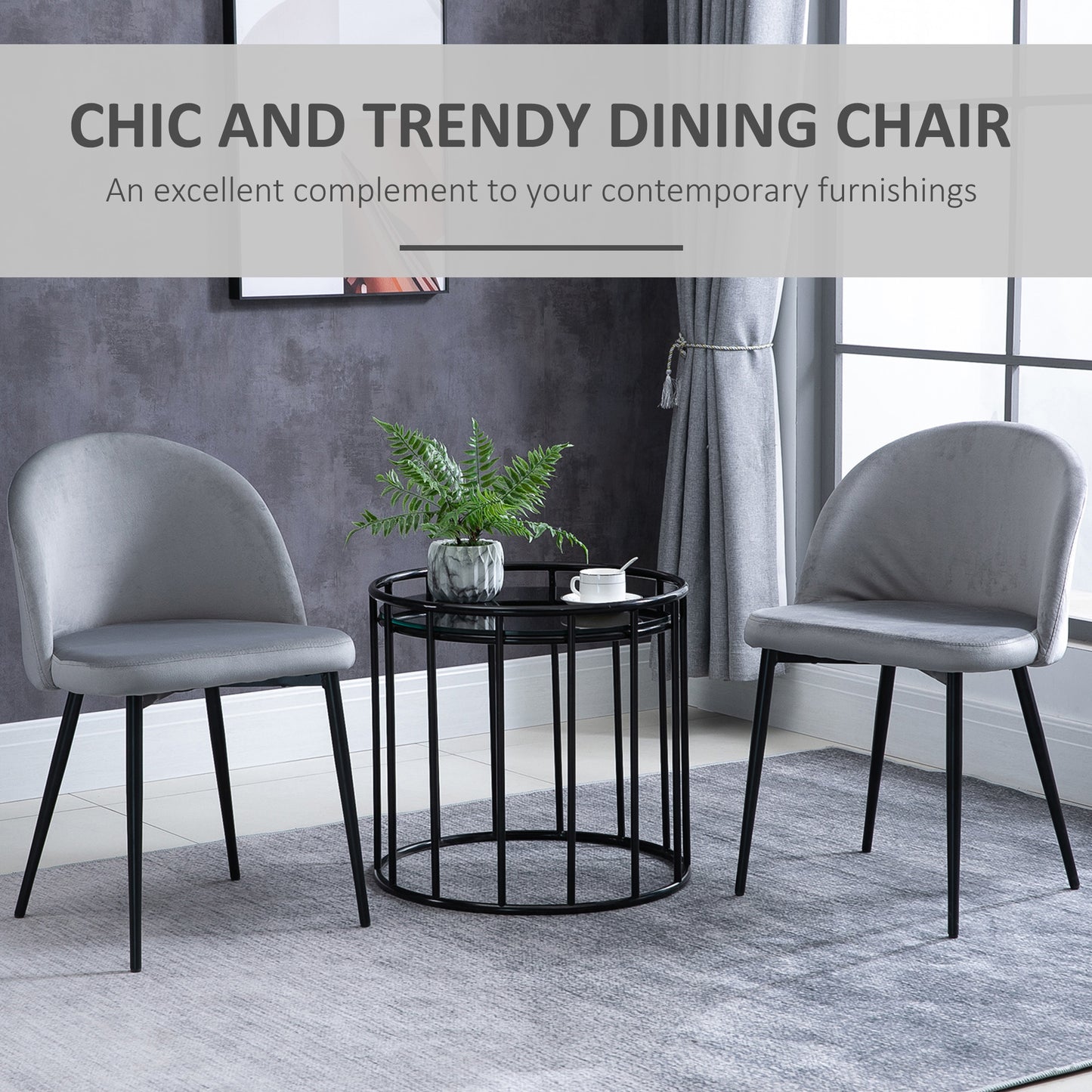 Contemporary HOMCOM Dining Chair with Soft Fabric Seat (Come in Pairs x2) in Grey