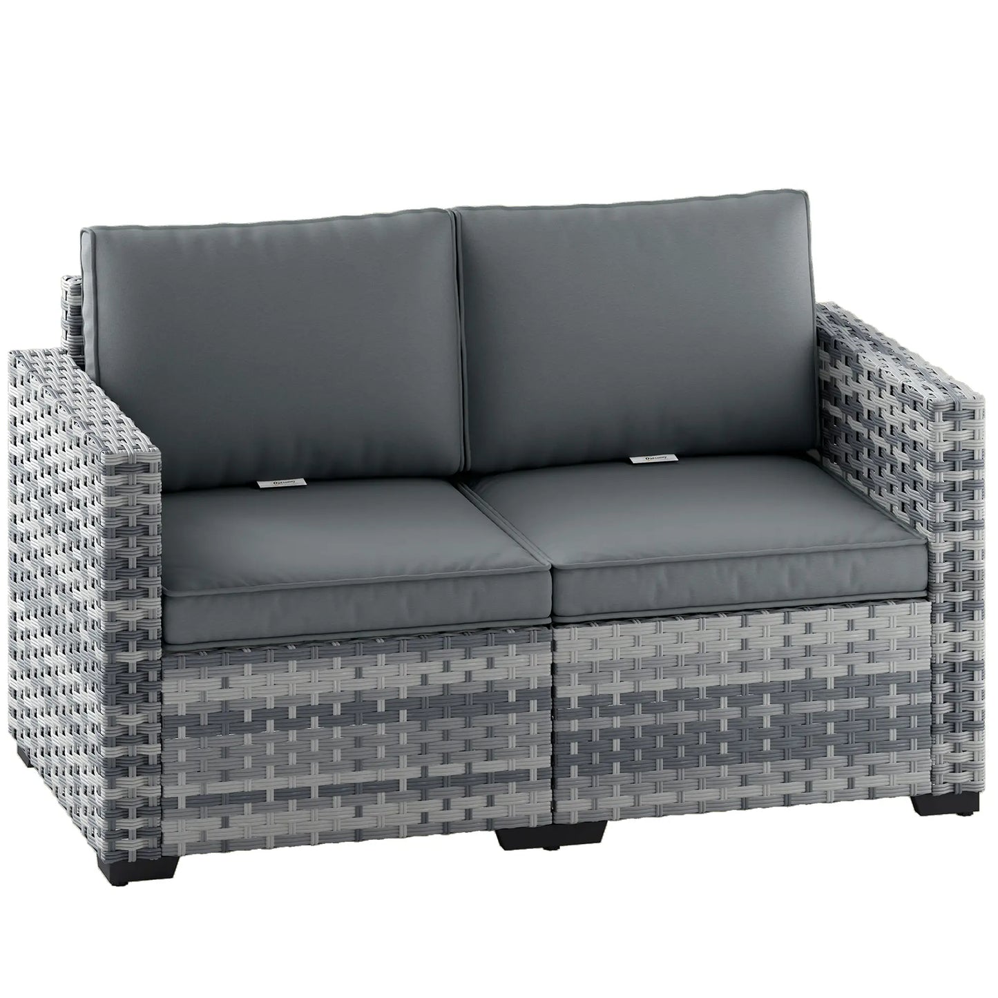 Outsunny 2 Seater Rattan Garden Sofa with Cushions – Patio Balcony Outdoor Seating Grey