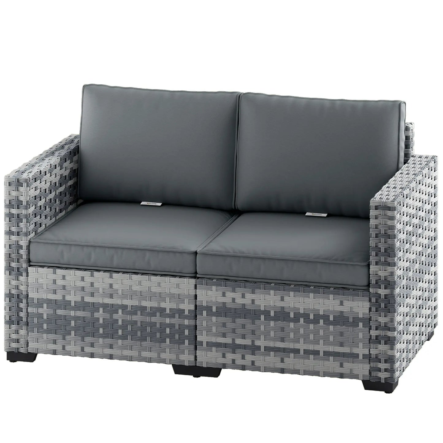 Outsunny 2 Seater Rattan Garden Sofa with Cushions – Patio Balcony Outdoor Seating Grey
