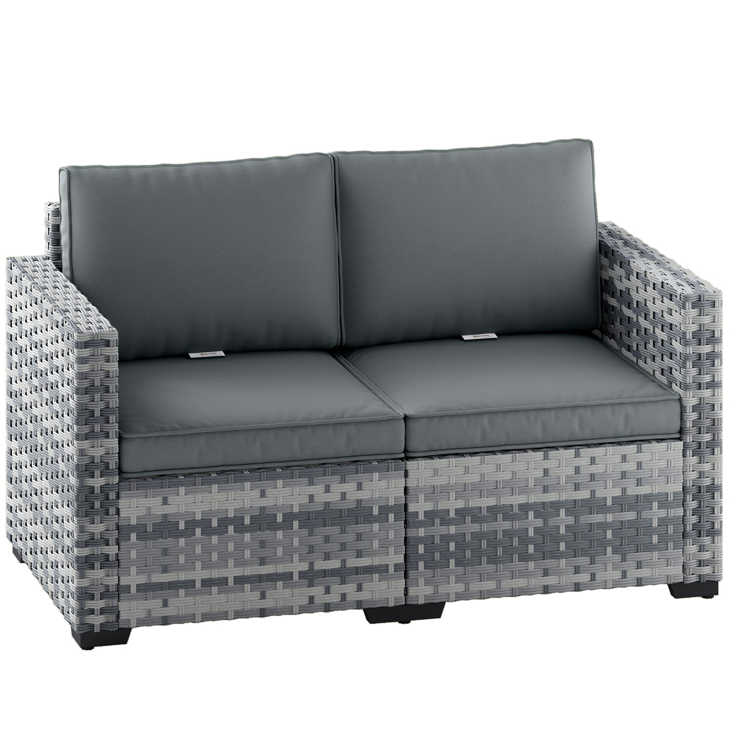 Outsunny 2 Seater Rattan Garden Sofa with Cushions – Patio Balcony Outdoor Seating Grey