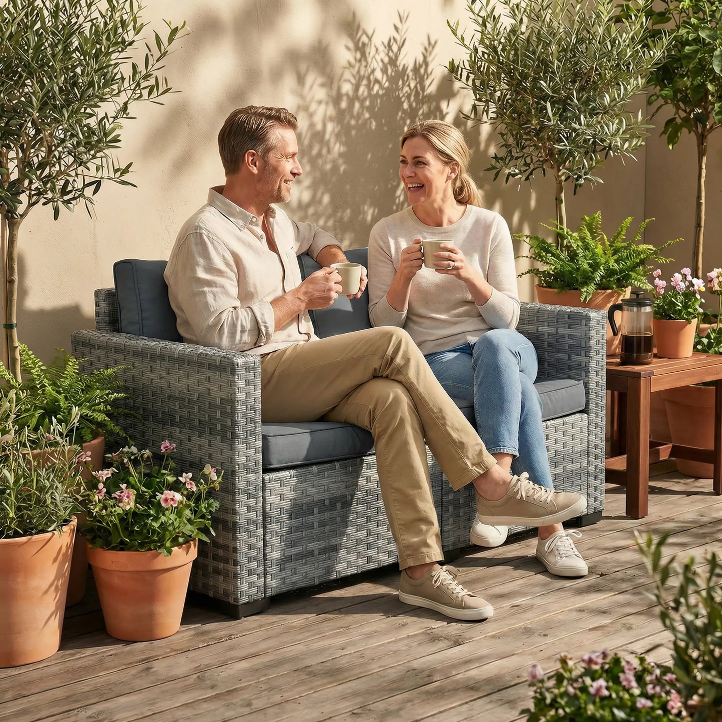 Outsunny 2 Seater Rattan Garden Sofa with Cushions – Patio Balcony Outdoor Seating Grey