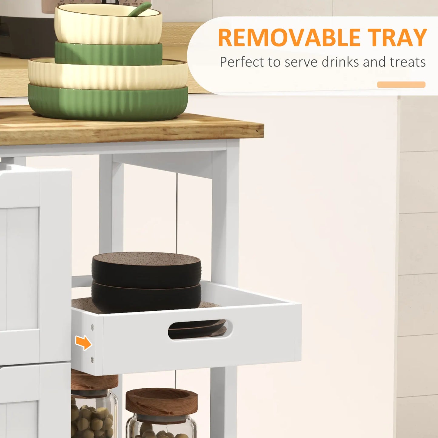 HOMCOM White Kitchen Island Cart with Drawers, Shelves & Wooden Top – Rolling Storage Trolley
