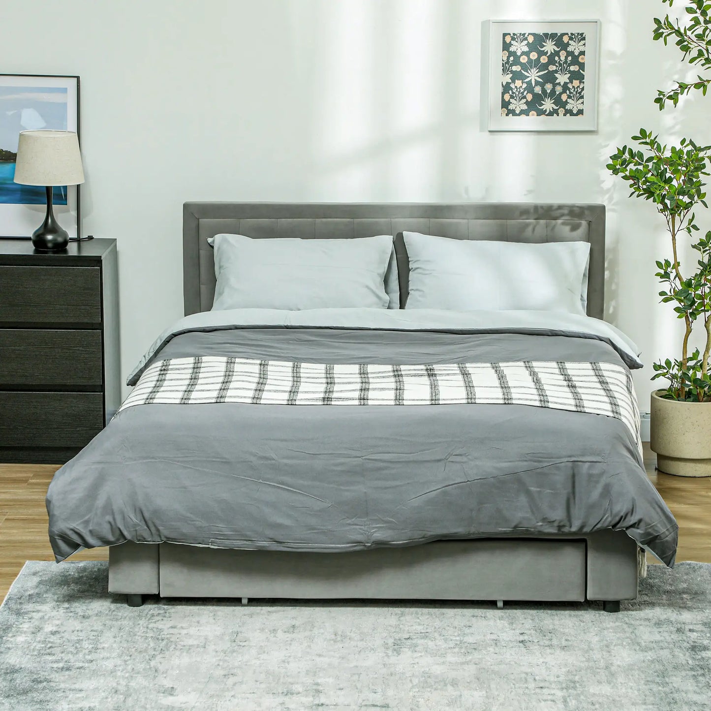 HOMCOM King Size Ottoman Bed Frame with Front Drawer in Grey