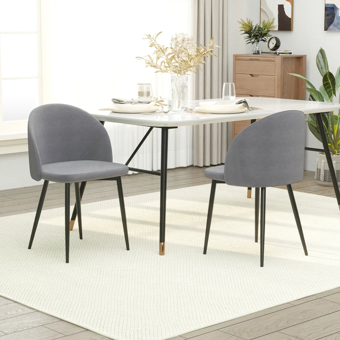 Contemporary HOMCOM Dining Chair with Soft Fabric Seat (Come in Pairs x2) in Grey