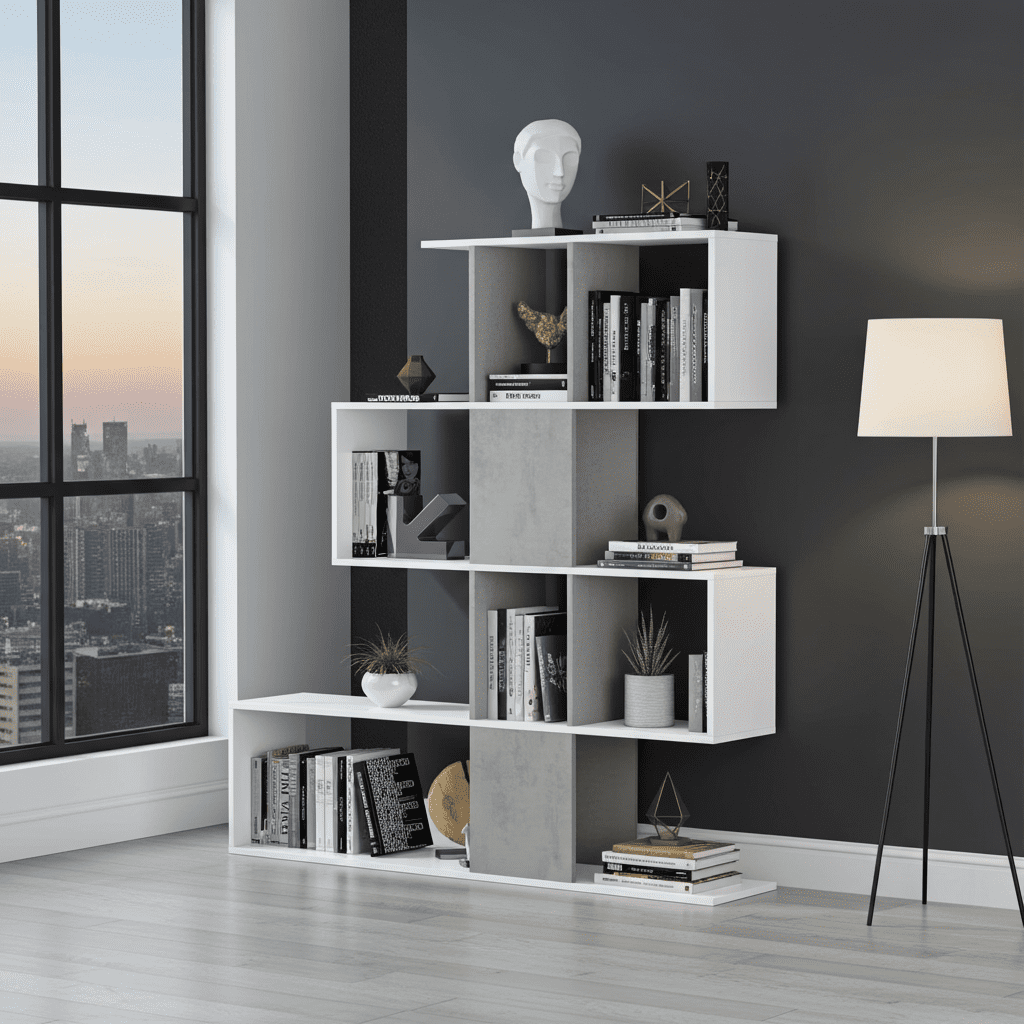 Ziggee Artic White and Concrete Grey Bookcase - Display Unit