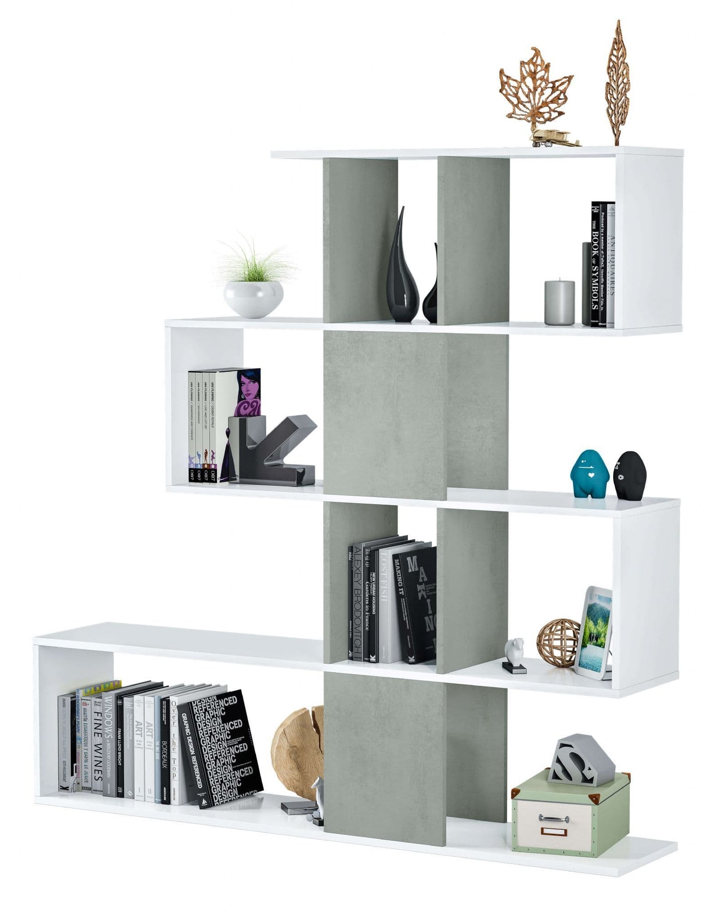 Ziggee Artic White and Concrete Grey Bookcase - Display Unit