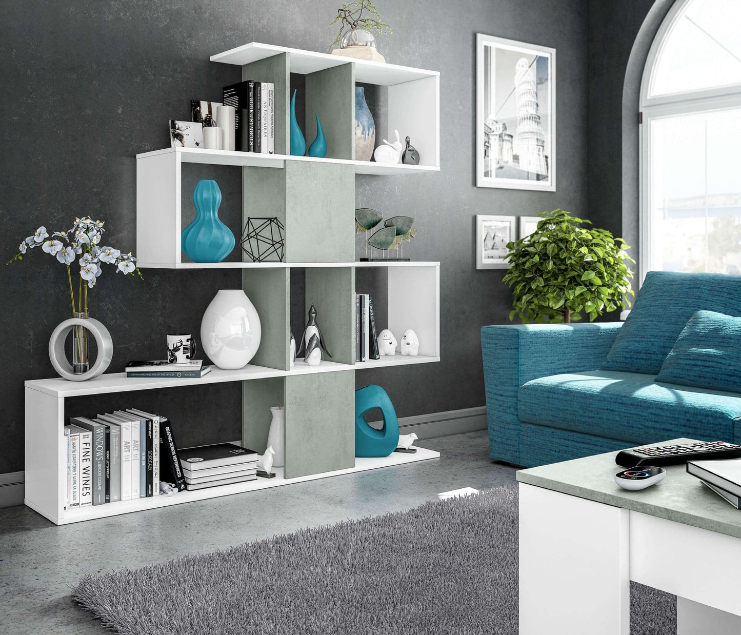 Ziggee Artic White and Concrete Grey Bookcase - Display Unit