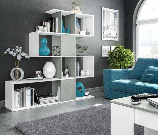 Ziggee Artic White and Concrete Grey Bookcase - Display Unit