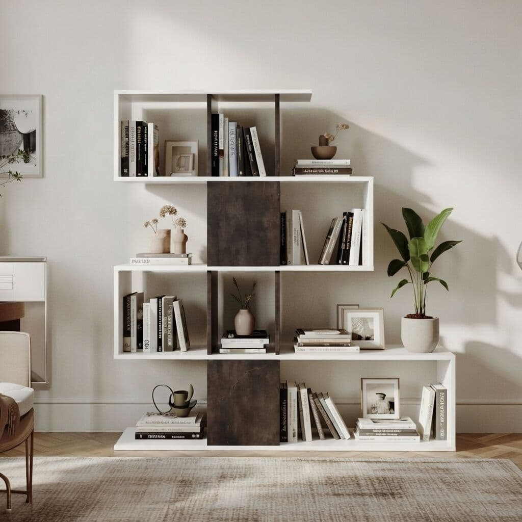 Ziggee Oxide Dark Brown and Artic White Bookcase - Display Unit