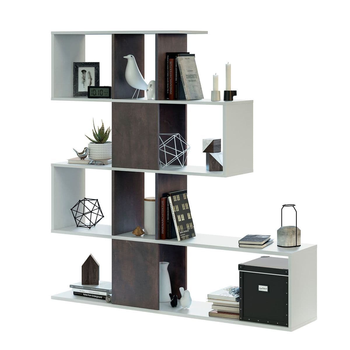 Ziggee Oxide Dark Brown and Artic White Bookcase - Display Unit