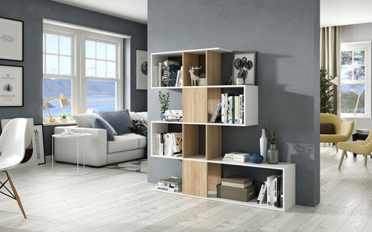 Ziggee White And Oak Effect Gloss Bookcase