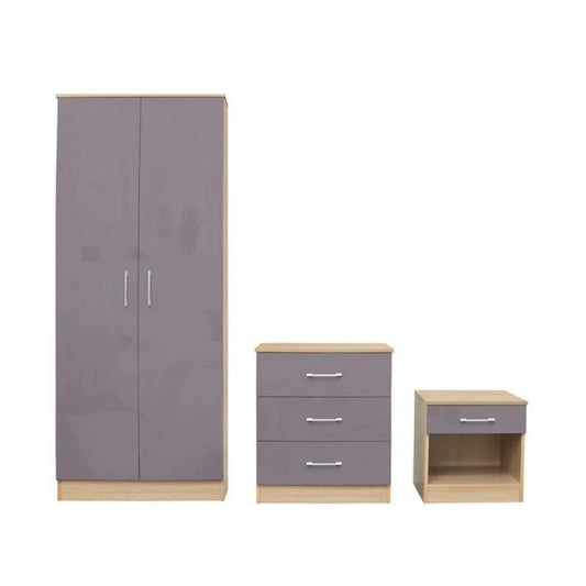 Dakota Children's High Gloss Bedroom Range - Cabin Bed 3 Piece Set White Grey Pink Blue