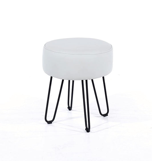 Rounded Cushioned Stool in Grey with Black Finish Metal Legs