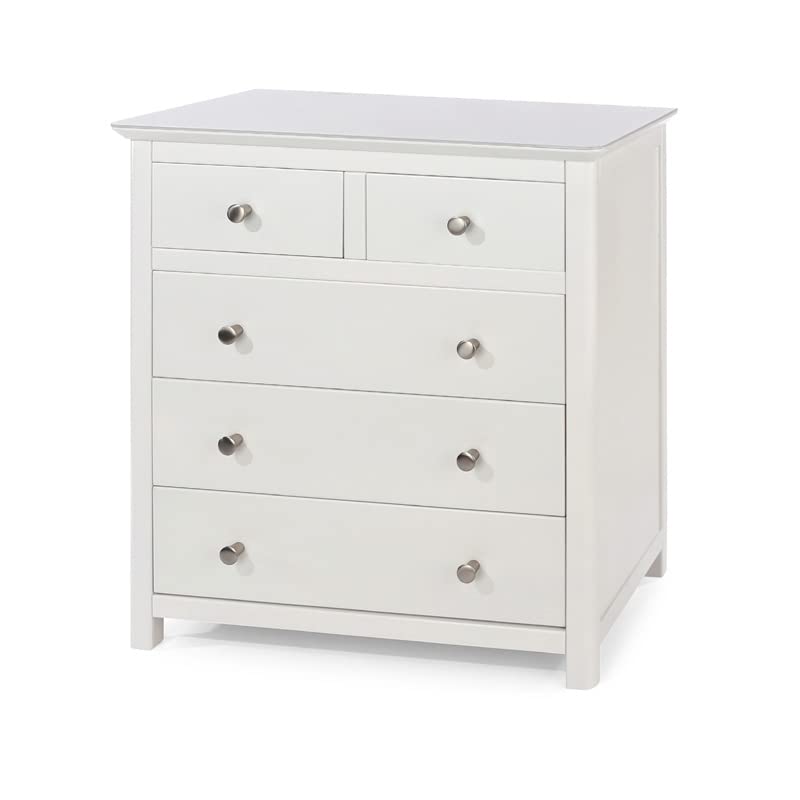 Nairn Handcrafted 2+3 Drawer Chest, White with Painted Toughened Glass Top