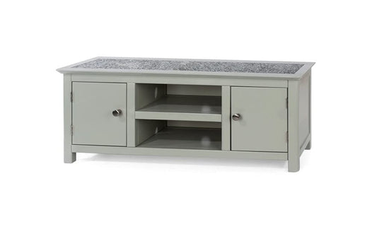 Perth 2 Door TV Unit - Grey with a Natural Stone Top