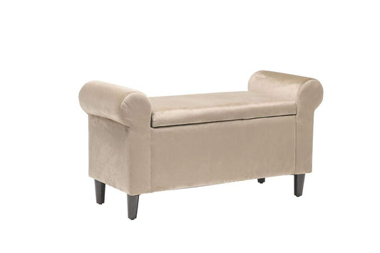 Highgrove Velvet Ottoman Storage Stool - Silver Grey Beige