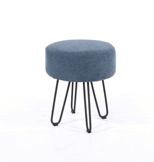 Rounded Cushioned Stool in Blue with black finish metal legs