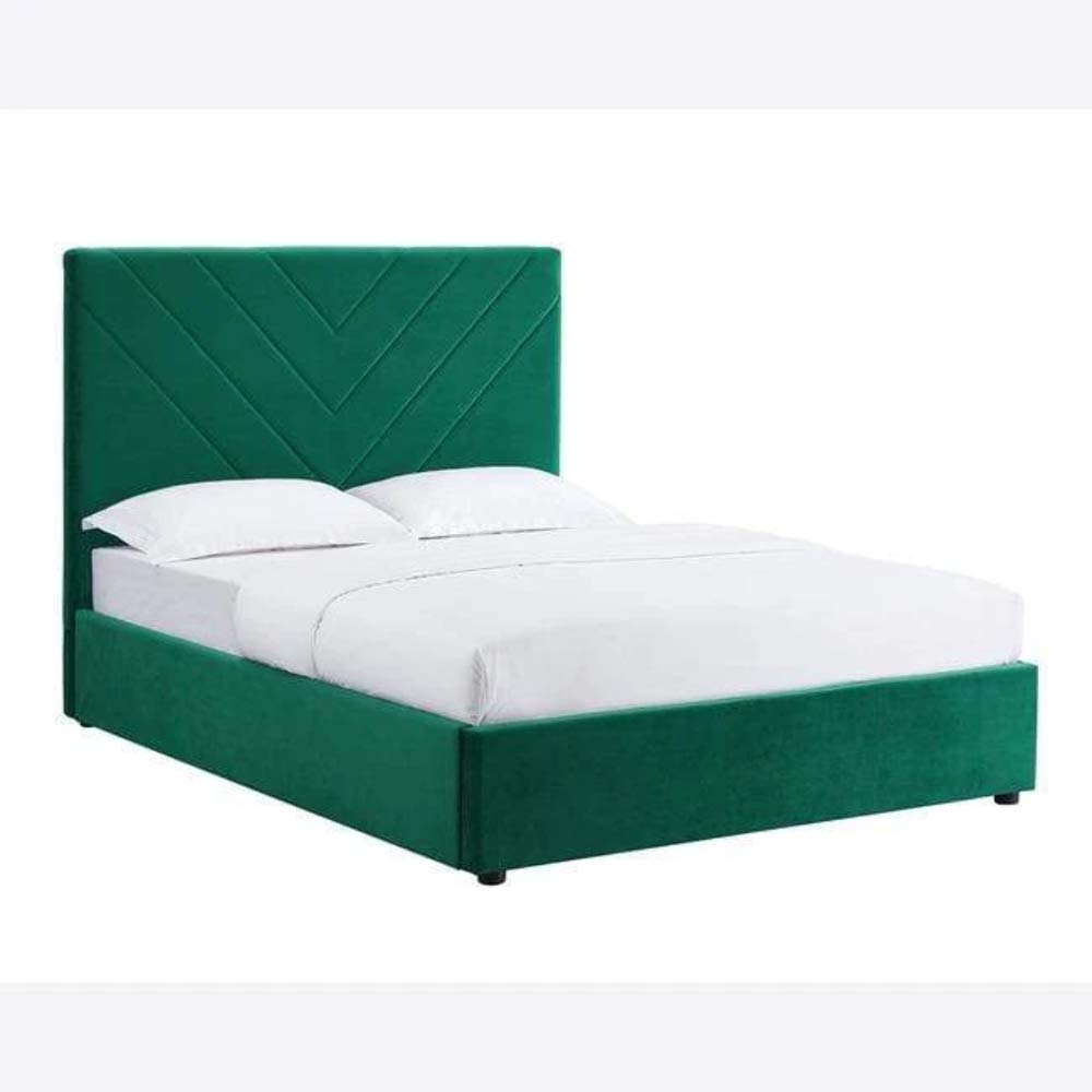 Islington Retro Velvet Fabric Bed Frame - In Green or Orange - 4ft6 Double or 5ft Kingsize